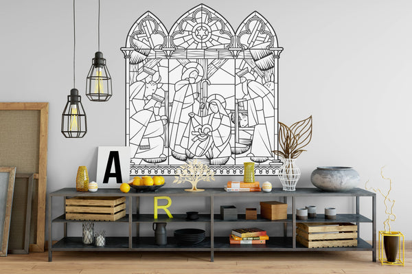 STAINED GLASS NATIVITY SCENE for Coloring Peel & Stick REL0005
