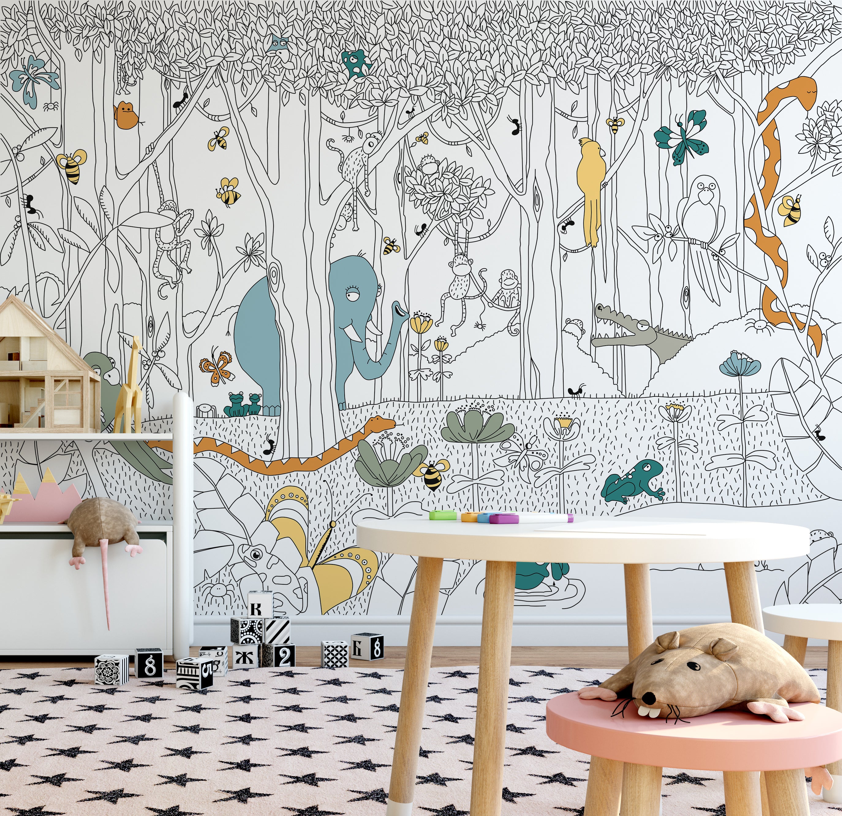 Forest Jungle Coloring WALLPAPER Peel & Stick SCE0037