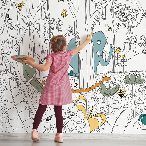 Forest Jungle Coloring WALLPAPER Peel & Stick SCE0037