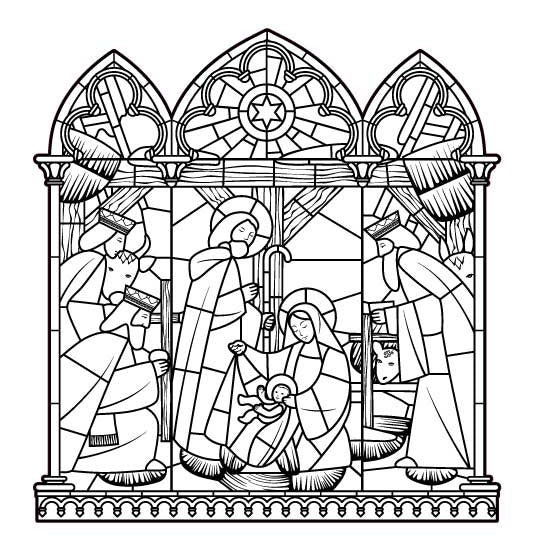 STAINED GLASS NATIVITY SCENE for Coloring Peel & Stick REL0005